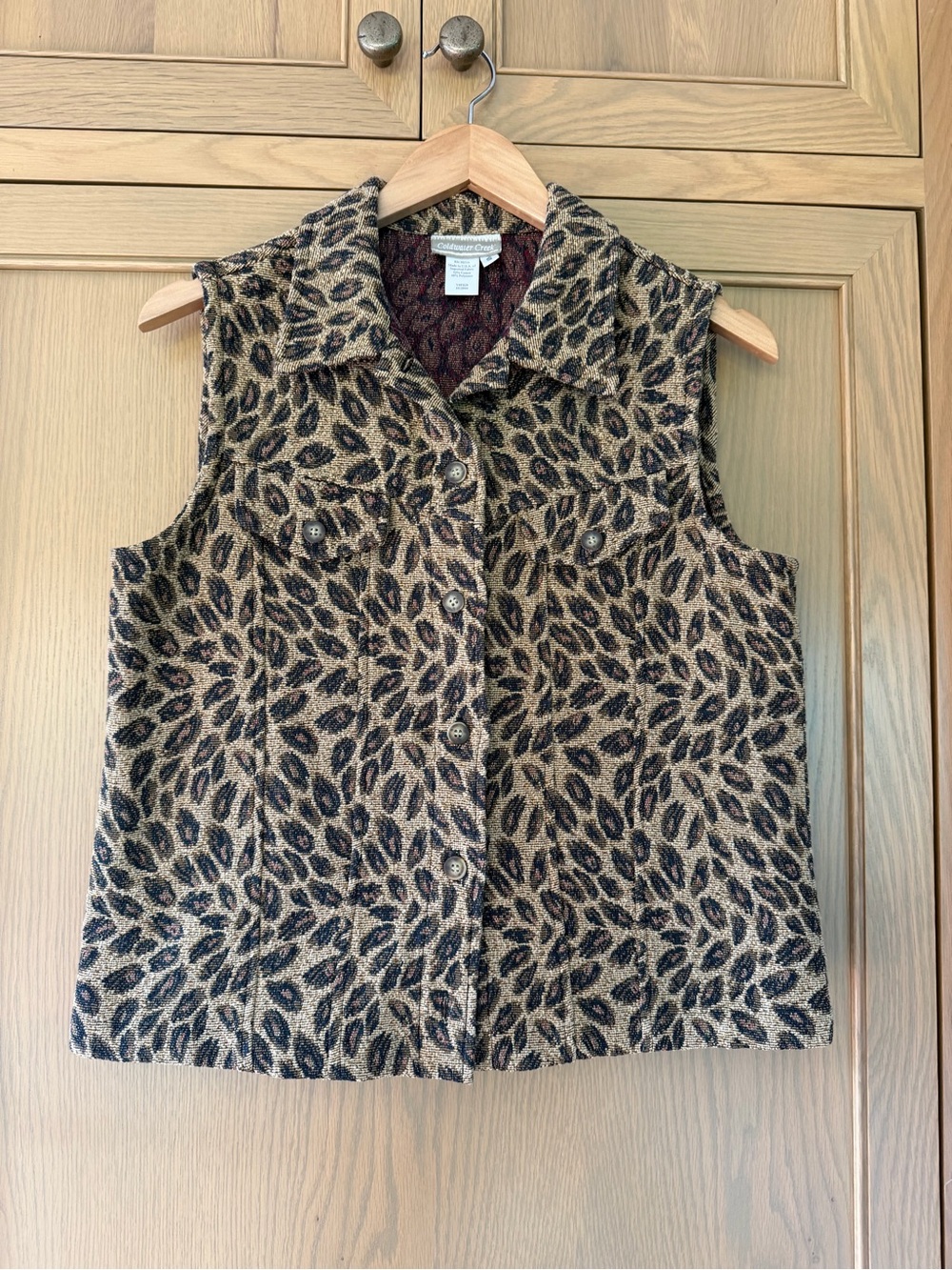 Vintage Coldwater Creek AnimalPrint Sleeveless Button-Down Tapestry Vest USA SM